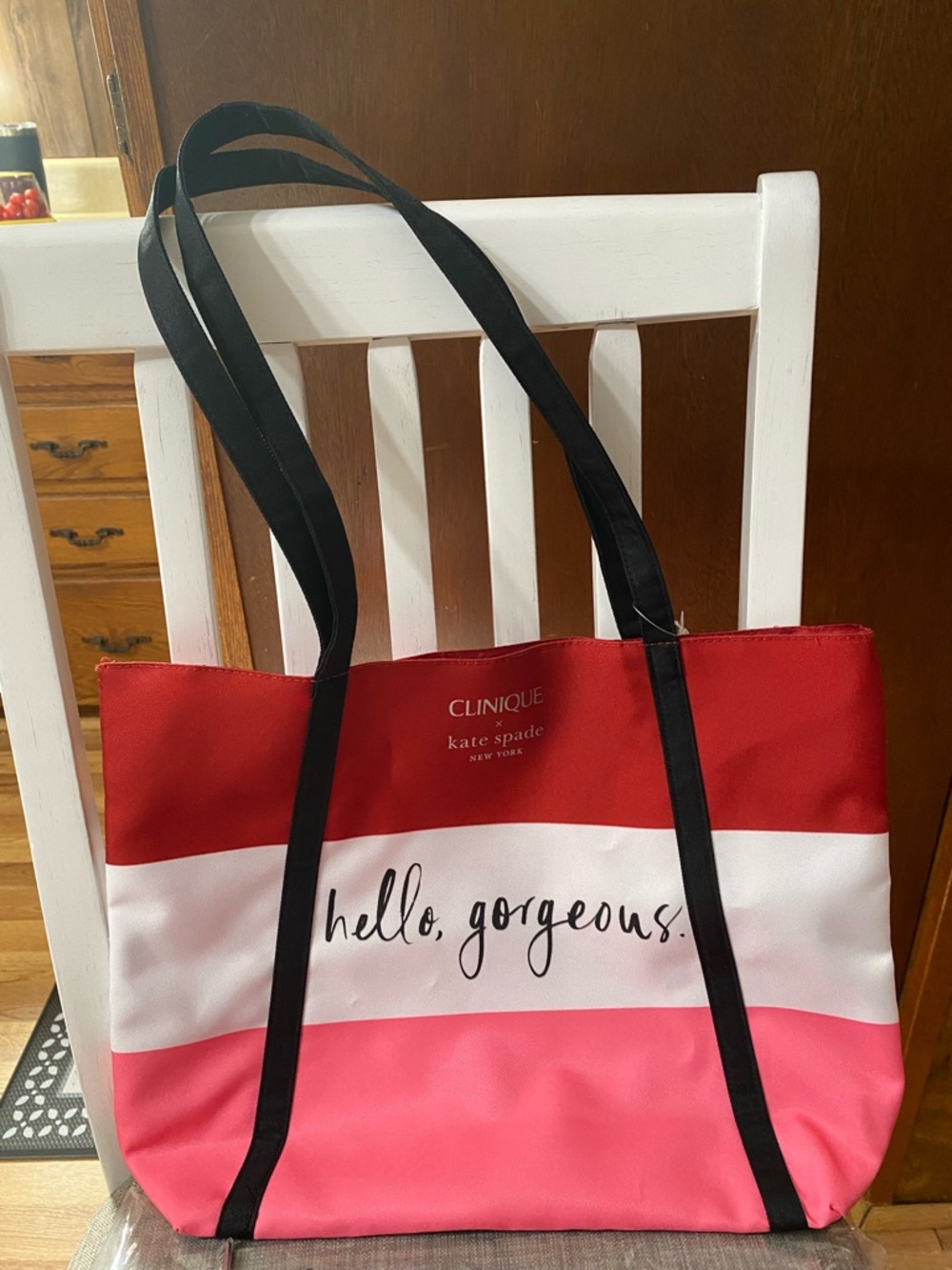 Clinique x Kate Spade Pink & Red Stripe 'Hello, Gorgeous' Tote and Pouch Set - Picture 3 of 7